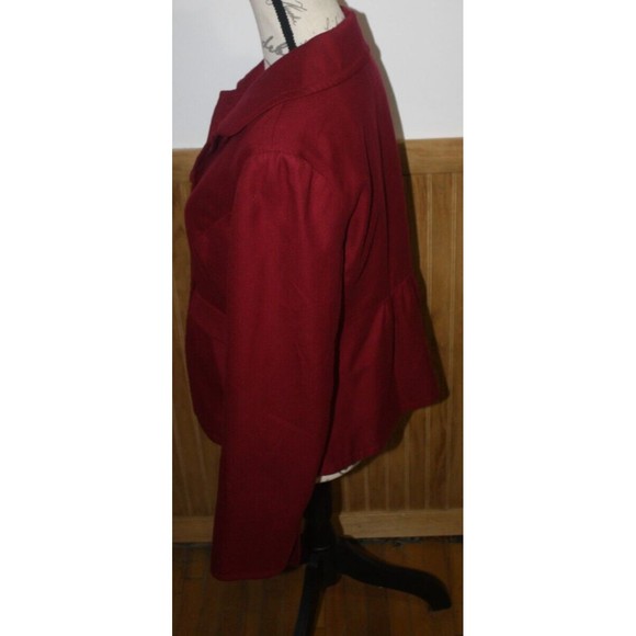Merona Two Button Maroon Suit Jacket Split Sleeve Flair Bottom Sz M Faux Pockets - Picture 8 of 11